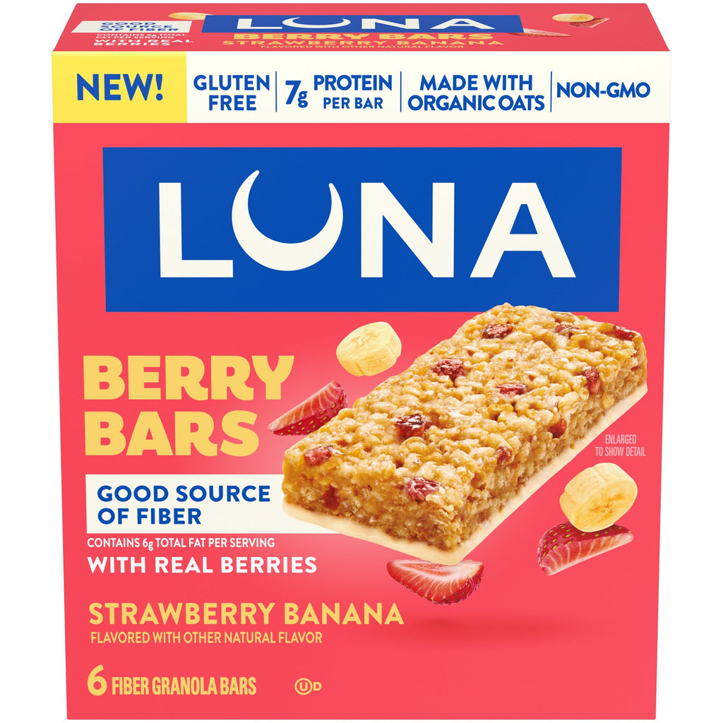 LUNA Berry Bars Strawberry Banana Flavor Gluten Free Snack Bars, Non-GMO Protein Bars