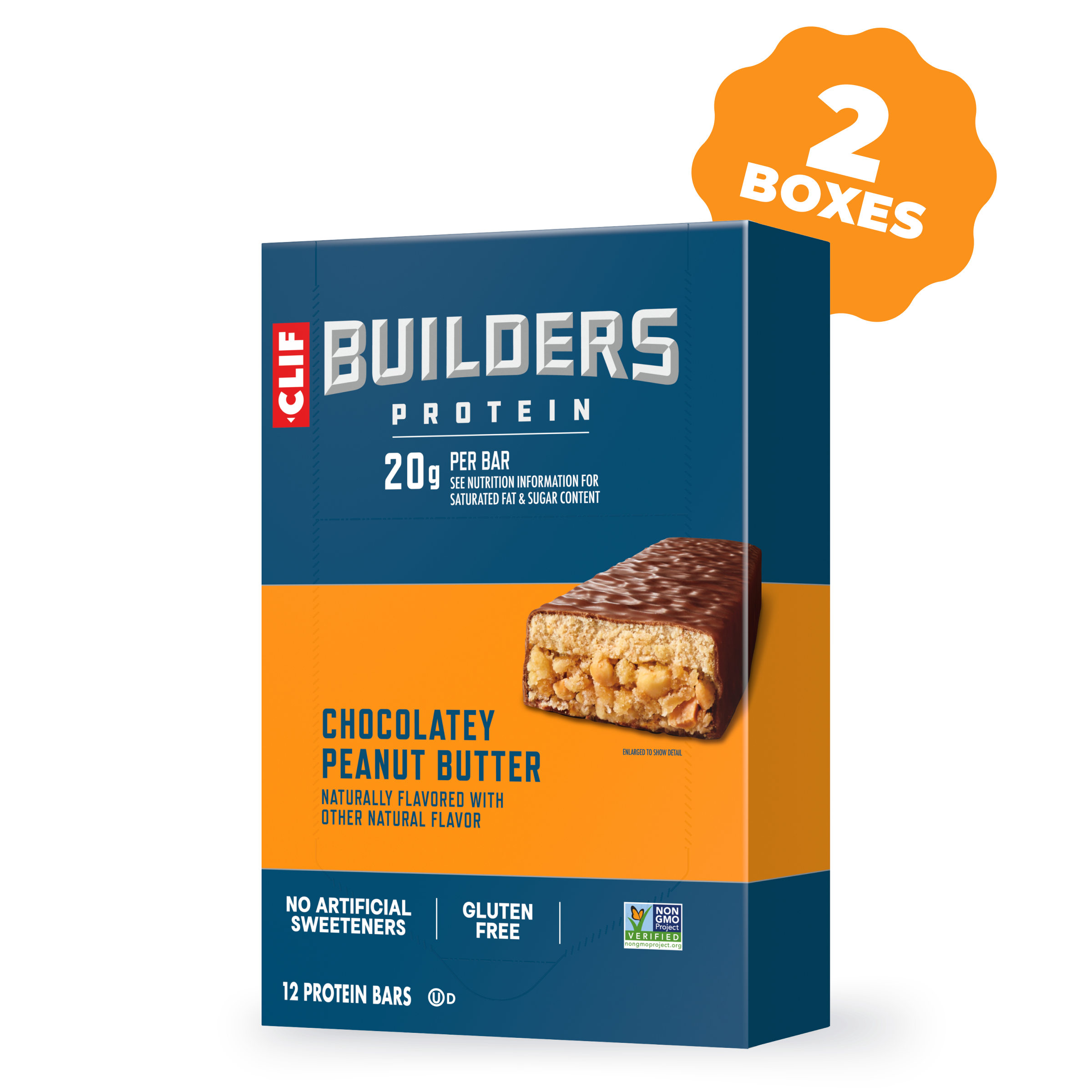 CLIF BUILDERS Chocolatey Peanut Butter Plant Based Protein Bars, 24 Bars