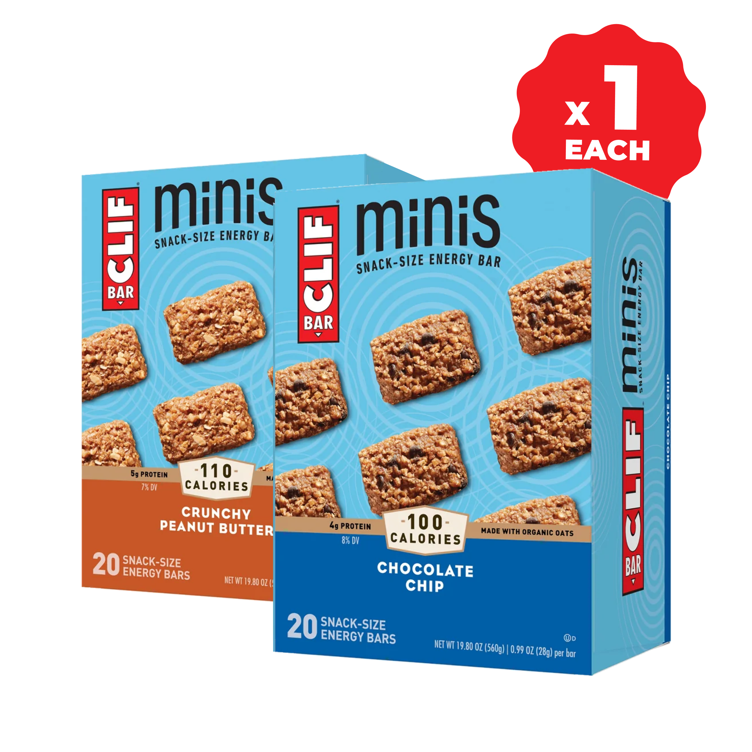 CLIF BAR Minis Chocolate Chip & Crunchy Peanut Butter Variety Pack, 40 Bars