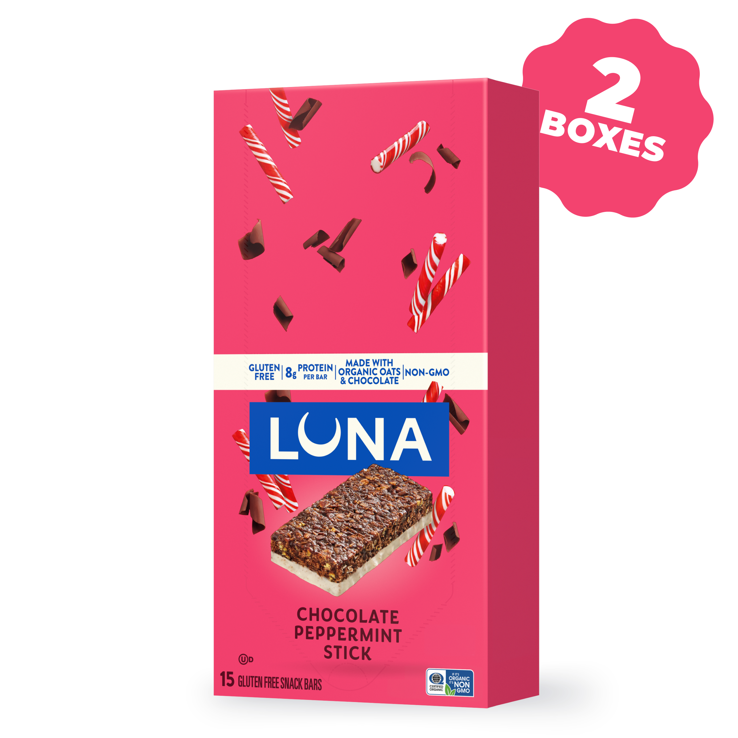 LUNA Bar Chocolate Peppermint Stick Flavor Gluten Free Snack Bars, 30 Bars