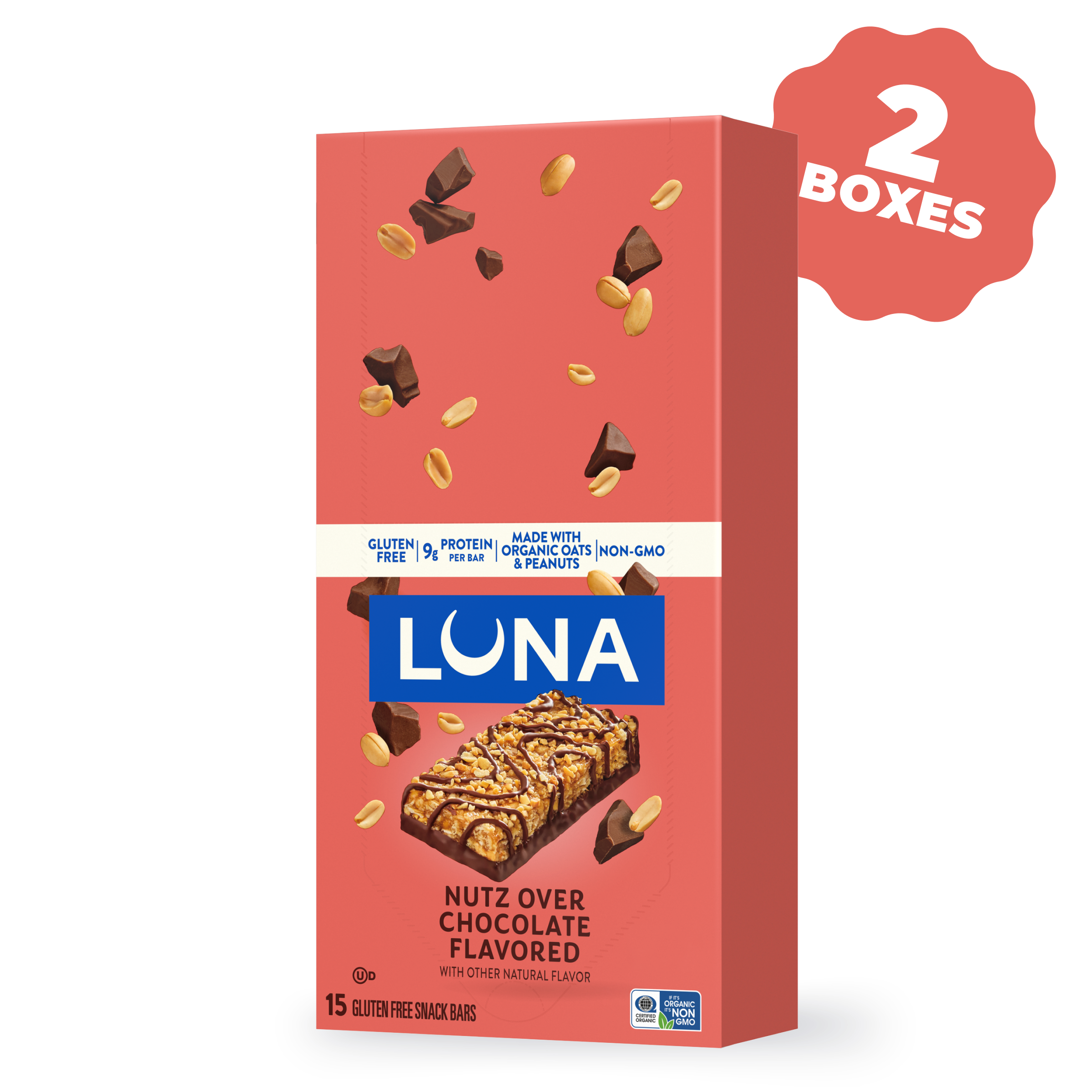 LUNA Bar Nutz Over Chocolate Flavor Gluten Free Snack Bars, 30 Bars