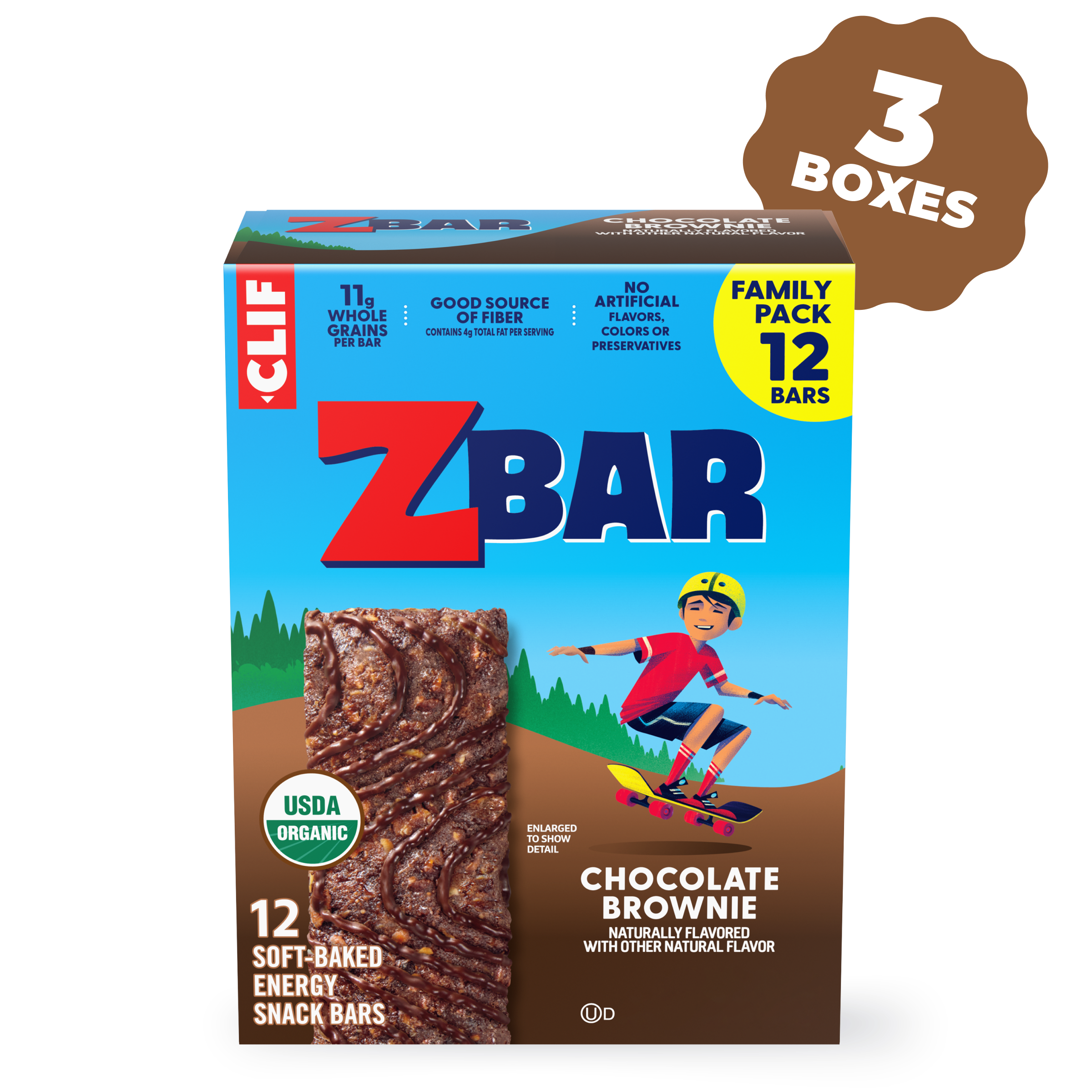 Zbar Chocolate Brownie Soft-Baked Energy Snack Bars, Organic Granola Bars